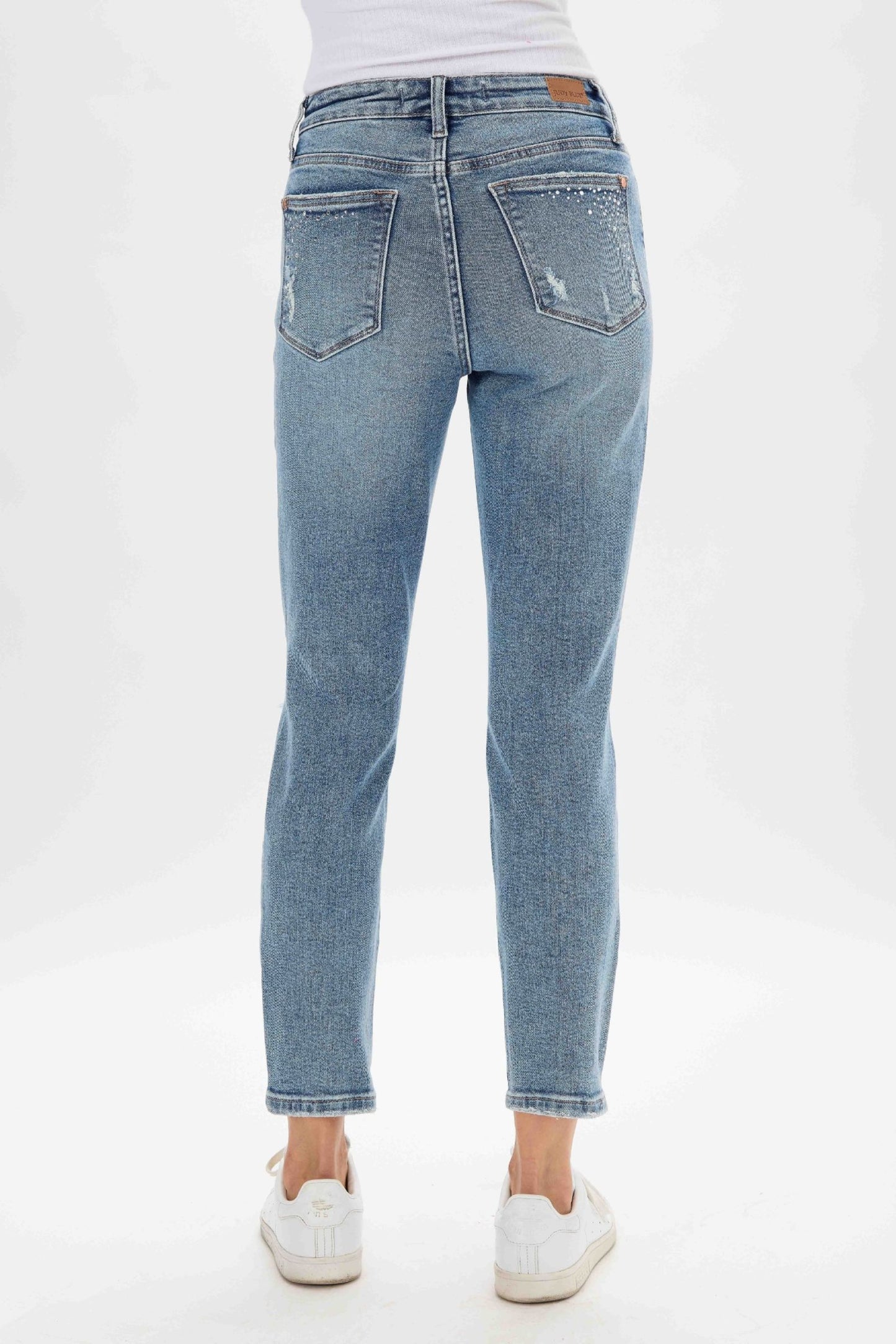 Judy Blue High Waist Rhinestone Embellished Destroyed Slim Fit Jeans