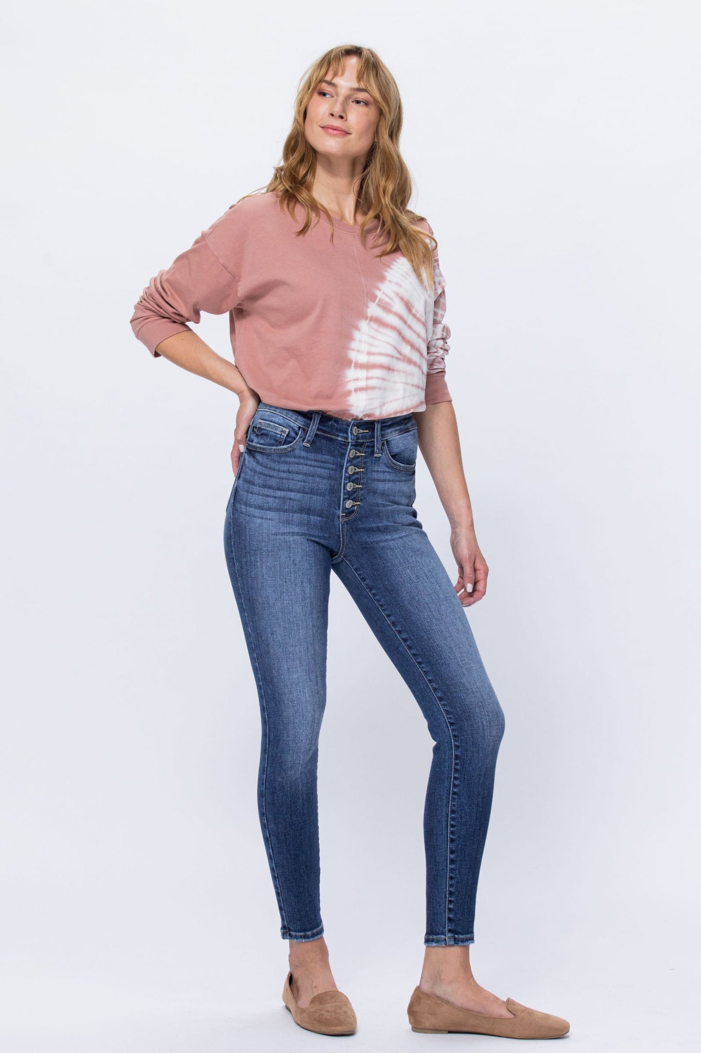 Judy Blue Rose High Rise Button Fly Skinny Jeans
